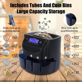 Coin Counter Machine with LCD Screen, 500 Coins Capacity Electric Coin Sorter, USD Change Counter Machine, Automatic Coin Sorter And Wrapper Machine, Coin Counting Roller Machine