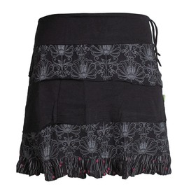 Vishes - Alternative Clothing - Women's Patchwork Ruffle Skirt - Wide Stretchy Waistband and Pockets, black