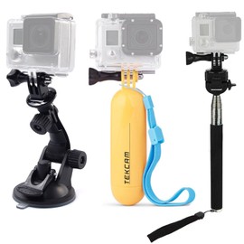 Selfie Stick Floating Handle Grip Suction Cup Mount Compatible with AKASO EK7000/Brave 4/Brave 7/V50X/Gopro Hero 13 12 11 10 9 /WOLFANG/Apexcam/DJI Osmo Action 5 Pro, Action Camera Accessories Kit