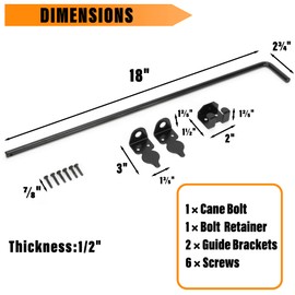 DJSUNPACKING 18" Heavy Duty Cane Bolt Gate Drop Rod-Steel Gate Ground Latch Designed for Wood Metal Vinyl Gates or Double Doors Fence Applications