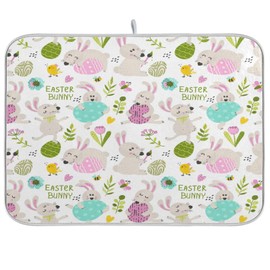 pnyoin Spring Easter Bunny Dish Drying Mat for Kitchen Valentines Day Microfiber Drying Mats Absorbent Reversible Dish Pad 16x18 inch Large Dish Draining Mat