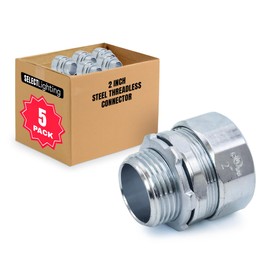 SELECT 5 Pack Lighting Threadless Connector, 2 Inch Zinc Plated Steel Compression Connector, Electrical Conduit Fittings for Indoor and Outdoor Use