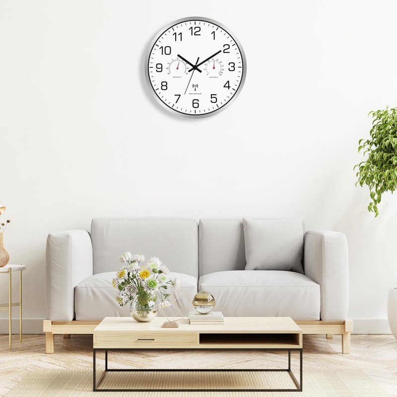 Couperos Wireless Wall Clock Silent with Thermometer and Hygrometer Wireless
