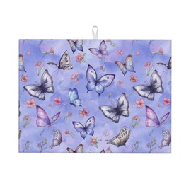 Butterfly Dish Drying Mat for Kitchen Counter Cute Kitchen Mat Microfiber Kitchen Countertop Absorbent Reversible Drainer Rack Pad Dish Drying Mat 18 x 24 Inch