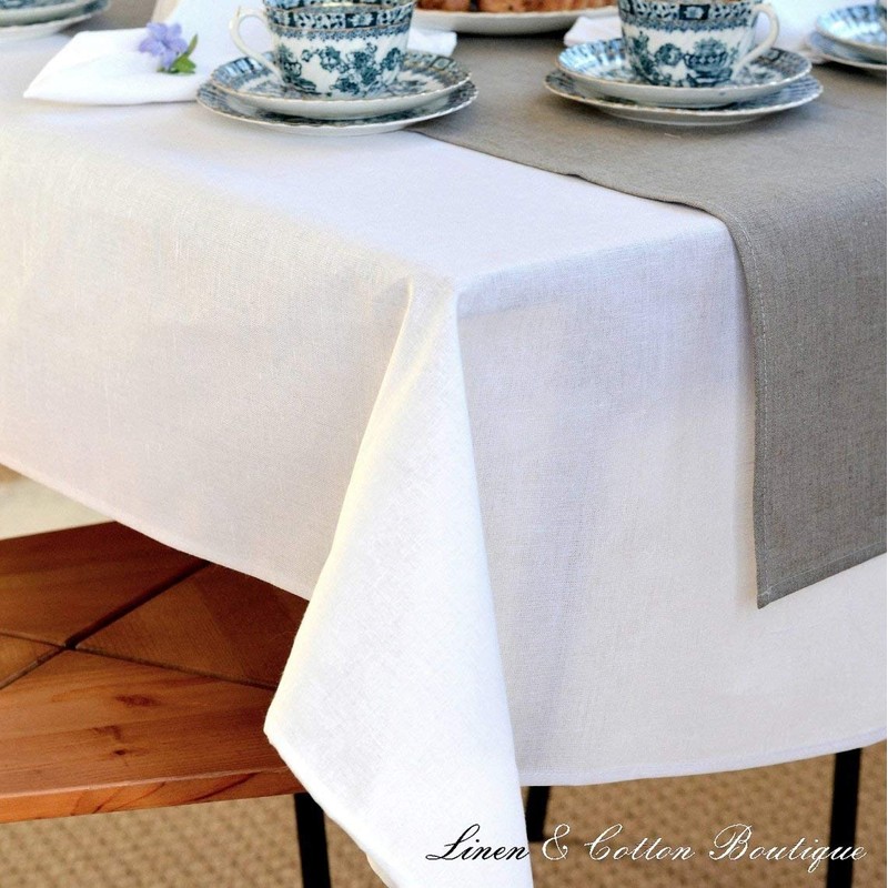 Linen & Cotton Pure White Tablecloth Amelia, 50% Linen, 50%