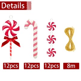 Kunjocy Pack of 36 Christmas Candy Cane Ornaments, Christmas Tree Candy Decorations Acrylic Candy Decor Christmas Tree Hanging Ornaments for DIY Home Decoration Holiday Christmas (Red)
