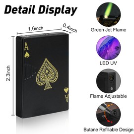 Jet Torch Butane Lighter, Windproof Cool Lighter Playing Cards Lighter Design Refillable Torch Lighter Gift for Men Women for Festival, Birthday, Candle(Black,Butane Gas is NOT Included)