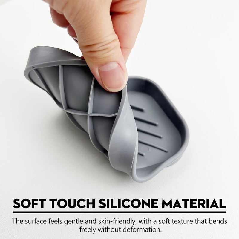 Grey Silicone Soap Dish – Sink Organizer with Drain Spout