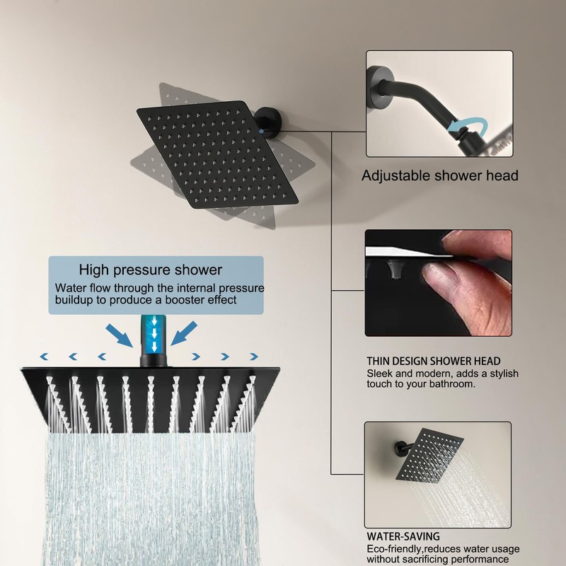 GUOYINDONG 2 Handle Shower Faucet Set, Matte Black Two Handle