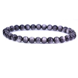 Keleny 6mm Natural AA Grade Silvery Obsidian Stone Round Beads Crystal Jasper Stretch Bracelet 7 Inch Unisex