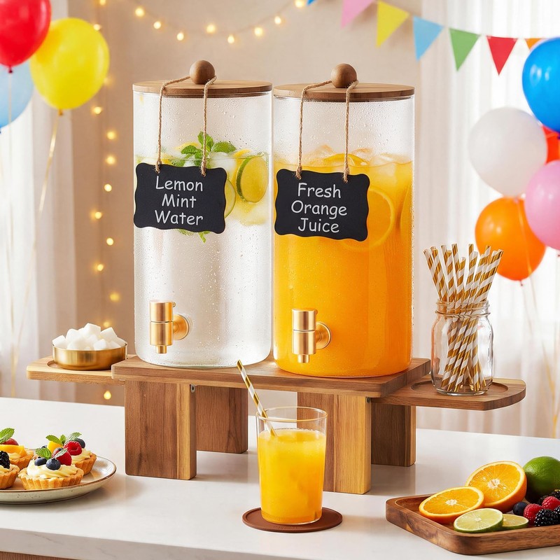 1.5 Gallon Drink Dispenser for Parties (2 Pack) Glass Beverage