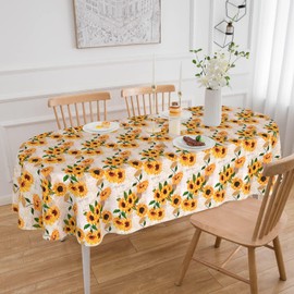 ZORKET Oval Tablecloth 52x70 Inch, Summer Vintage Sunflower Oval Table Cloth, Waterproof Wrinkle Free Oval Table Cover for Indoor Outdoor Kitchen Dinning Room