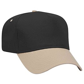 Ashen Fane 5 Panel Solid Cotton Twill Pro Style Mid-Profile Golf Cap, KHA Blk