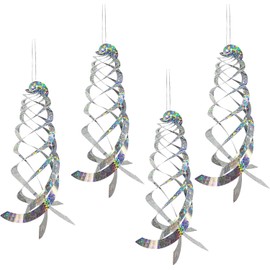 LimCryspp 4Pieces of Anti-Bird Spiral Reflector, Anti-Bird Spiral Reflector Scare Tool, Hanging Reflection to Scare Pigeons and Other Small Birds Anti-Bird Device (4, Silver)