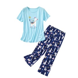 HOWINCO 2 Pack Womens Plus Size Pajama Sets Cotton Pj Set Summer Top With Capri Pants Sleepwear Llama Cup Lounge Set 2x