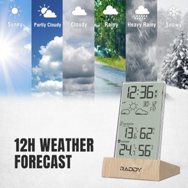 Raddy V5 Indoor Outdoor Thermometer Hygrometer Wireless Weather Station, Battery Powered Temperature & Humidity Monitor with 5.0’’ LCD Display, Weather Forecast, Wireless Remote Sensor