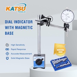 KATSU Tools Dial Indicator with Magnetic Base and 22 Pieces Indicator Points Set, 0-1.0" Tester Gauge, 0.001" Precision, Fine Adjustment, Measuring Toolkit in Storage Case 401111