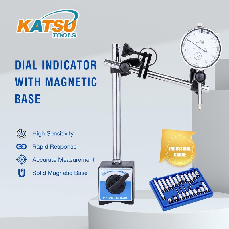 KATSU Tools Dial Indicator with Magnetic Base and 22 Pieces