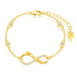 INFINIONLY Women's Bracelets, 925 Sterling Silver Bracelet, Infinity Symbol Bracelets with Rose Flower, Decorated with Diamonds, Heart or Stars, Gold, Inlaid Zircon, Flower Element Bracelet, Sterling