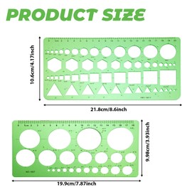 2 Pcs Circle Template, Transparent Circle Drawing Tool Drafting Stencil Drawing Aid Tool Geometric Oval Formwork Ruler Measuring Tools Green Plastic Ruler for Painting Design