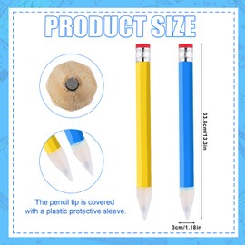 PEUTIER 2pcs Big Pencils, 13.3 Inch Wooden Jumbo Pencils Funny Giant Pencil Novelty Large Pencil Wooden Pencils for Crafts School Home Office Party Props (Yellow, Blue)