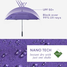 RUMBRELLA Golf Umbrella Windproof Double Canopy UV Umbrella UPF 50+ Auto Open 55IN, Purple