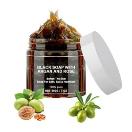 Black Soap with Argan and Rose, Moroccan Body Scrub, 200 g Moroccan Black Soap, Moroccan Black Soap, Exfoliate Soap for Soft Skin