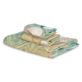 Blueangle 3 Piece Summer Beach Starfish and Seashell Towel Set, Super Soft, Heavy Weight & Absorbent