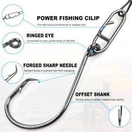Saltwater Circle Hook Rigs,Steel Fishing Wire Leaders Rig with Offset Circle Hooks Catfish Hooks Rig Pre-Rigged Fishing Leader Hook Rigs for Bass Catfish