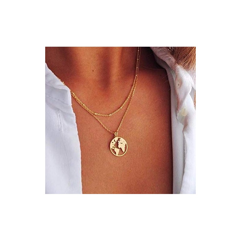 ayered World Map Necklace Globetrotter Necklace for Women Dainty Layered
