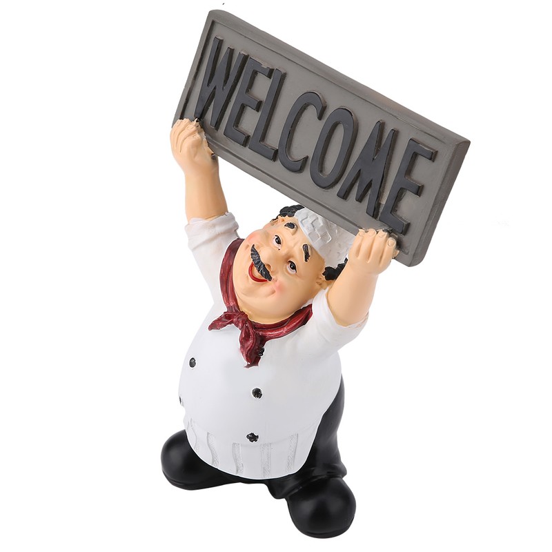 Restaurant Resin Cute Chef Figurine Miniature Statue Ornaments Welcome Board