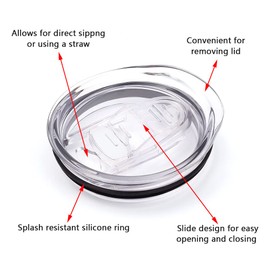 20oz Skinny Tumbler Replacement Lids, 2.75in Cup Mouth Compatible with YETI Rambler and More Tumbler Cups，Spill Proof Splash Resistant Silicone Sliding Covers.