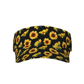 Sunflower Flower Floral Black Sports Sun Visor Hats-Adjustable Visor Cap-for Women and Men-for Running, Tennis, Golf