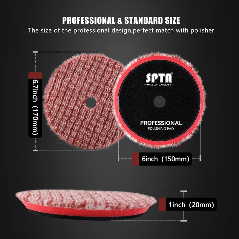 SPTA Wool Polishing Pads, 2Pcs 6 Inch (150mm) Wool Cutting
