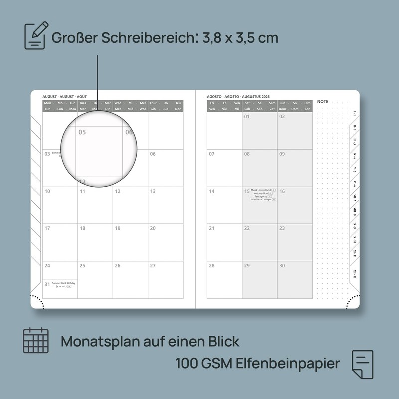 POPRUN Calendar 2026 Weekly Planner 22 x 16.5 cm, 17-Month