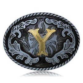 Btilasif Western Belt Buckle Western Cowboy Initial Letters ABCDJMR to Z Oval Belt Buckle for Men Women Boys Girls Y