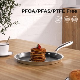 9.5" Crepe Pan Nonstick, 3-Ply Stainless Steel Omelet Skillet
