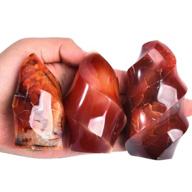 AMOYSTONE Red Agate Flame Shaped Stone Towers Obelisk Natural Healing Crystal Quartz Reiki Energy Decoration Home Office Small 1.0LBS