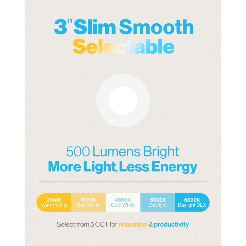 Sunco 6 Pack 3 Inch Recessed LED Lights, Ultra Thin