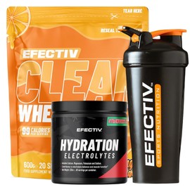 EFECTIV Bundle Includes Clear Whey Isolate (Orange Mango) 600g, Electrolytes Hydration Powder (Strawberry Kiwi) 330g and 600ml Shaker – Perfect for Hydration and Recovery