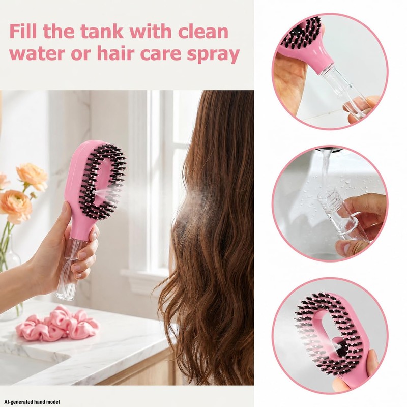 Hair Brush with Water Spray, 2-in-1 Detangling Brush for Curly