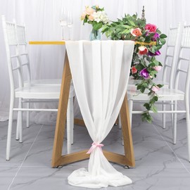 ShinyBeauty Chiffon Table Runner White Table Runner 120 Inches Romantic Sheer Chiffon Fabric Cream Table Runner Washable for Christmas Party Birthday Baby Shower Decorations（29x120 Inch）