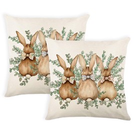 Easter Pillow Covers 16 x 16 Inch Set of 2 Eucalyptus Leaves Bunny Decorative Throw Pillow Covers Easter Decoration Rabbit with Bow Cushion Case for Bedroom Sofa Couch Holiday Festivals Home Decor