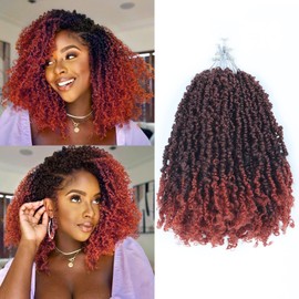 Ainimiu Yanky Twist Crochet Hair - 8Inch 8 Packs (20 Strands/Pcs) Pre-twisted Fluffy Spring Mini Twist Short Passion Twist, Ombre Brown Pre-Looped Crochet Braids Braiding Hair