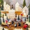 Soaoo 25 Pieces Christmas Village Sets Xmas Led Lighted Christmas Village Houses Mini Christmas Figurines Miniature for Collection Tabletop Mantel Shelf Indoor Accessories