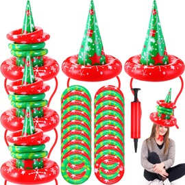 Gemscream 5 Sets Christmas Party Inflatable Elf Hat Ring Toss Game with Air Pump Include 5 Elf Hats 30 Rings Christmas Party Game Inflatable Elf Ring Toss Headbands Xmas Toy for Family