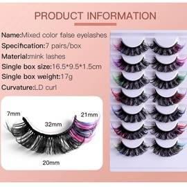 7 Pairs Colored Eyelashes, Mink Lashes With Color on End, Fluffy Colorful Lash Clusters, Dramatic Long Thick Cat Fox Eye Lashes Full Curly False Eyelash, 3d D Curl Salon Extensions Strip Pack