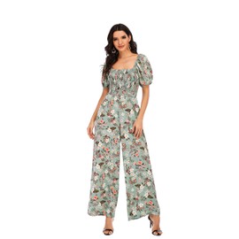 Love Welove Fashion Summer Jumpsuits for Women 2025 Floral Dressy Casual Loose Wide Leg Short Sleeve One Piece Romper Outfits