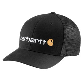 Carhartt Mens Rugged Flex Fitted Canvas Mesh Back Graphic Baseball Cap, Black, Small-Medium US