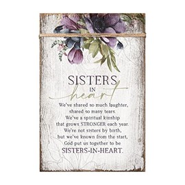 Wood Plaque with Inspiring Quotes 6"x9" - Classy Vertical Frame Wall & Tabletop Decoration | Easel & Hanging Hook | Accented with Natural Twine | God put us together to be sisters-in-heart